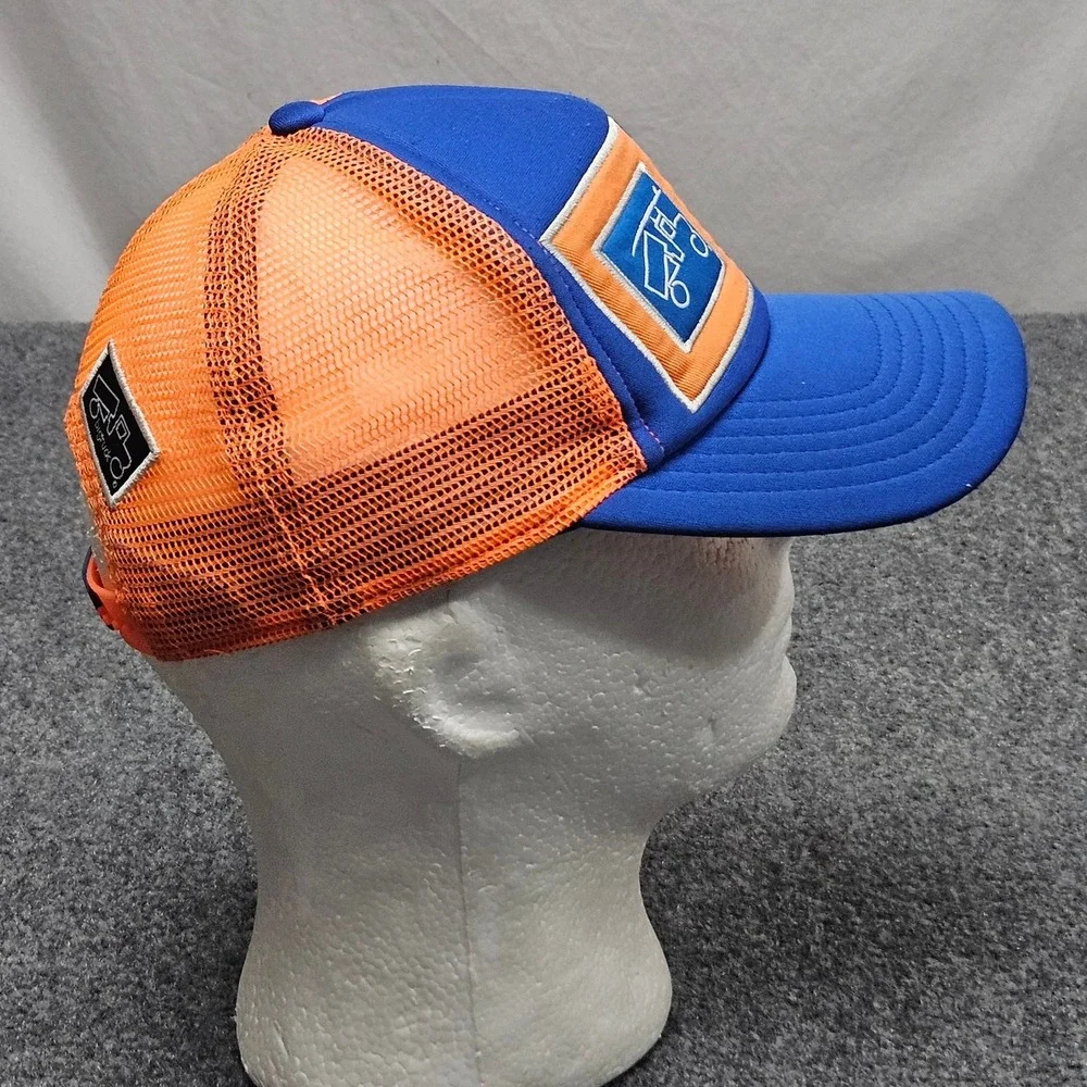 Bigtruck Trucker Hat Youth 54cm 6 3/4 Blue Orange Mesh Snapback Print Outdoors